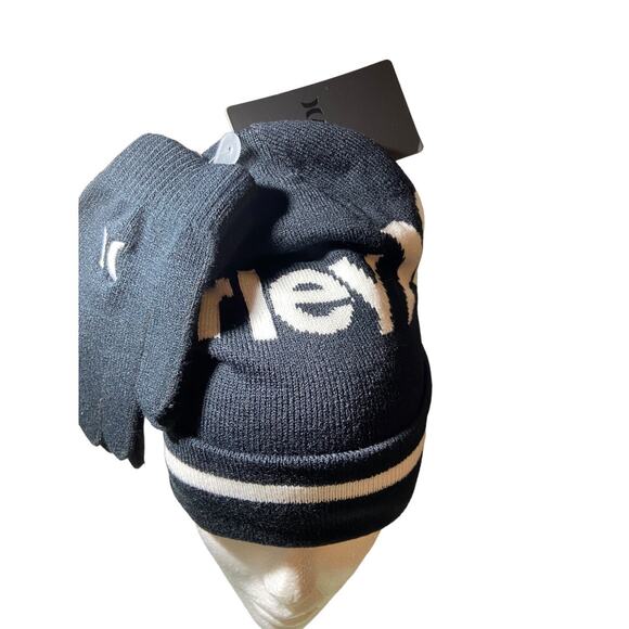 Hurley Beanie 2pc Set Boys Youth OS *NWT‎ black Hat Gloves - Picture 3 of 4